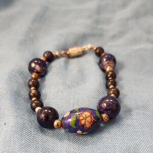 Vintage Lapis Lazuli Cloisonné Magnetic Clasp Bracelet